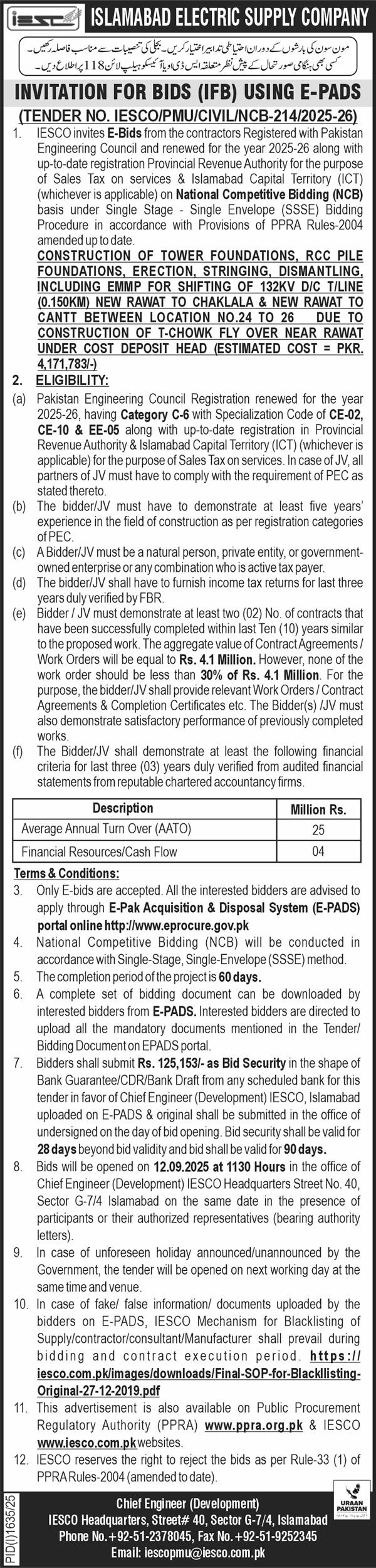 Islamabad Electric Supply Company Tender Notice